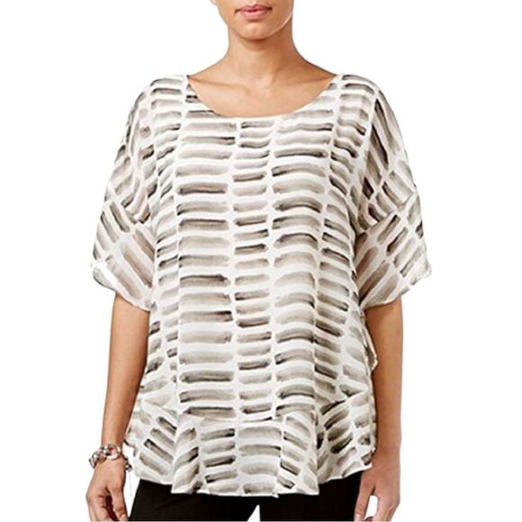 Alfani Watercolor Stone/White Ruffled Poncho Peplum Blouse Top fully lined - Picture 1 of 10